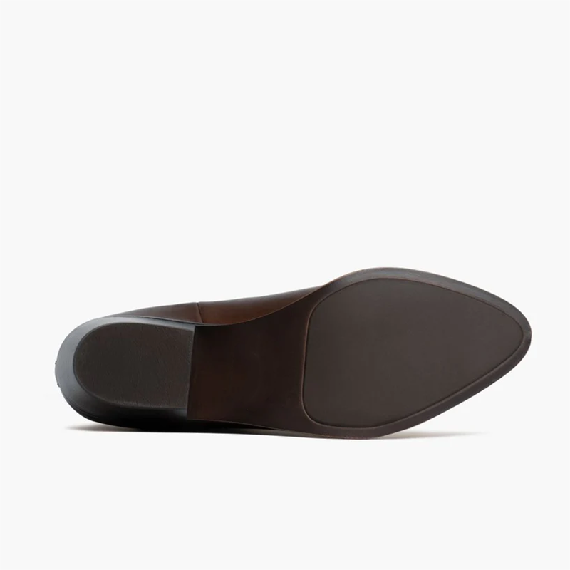 Opp France Women’s Leather Mid-heel Thick-soled Elastic Slip-on Boots Amaretto