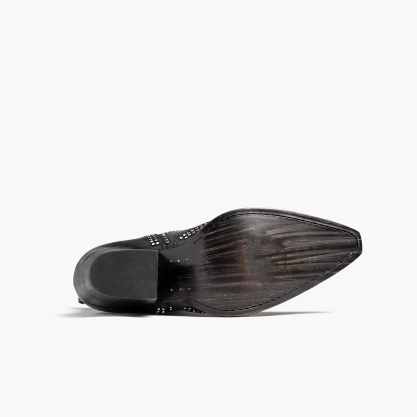 Opp France Women’s Leather Pointed Toe Thick Heel Diamond Mid-calf Boots Distressed Grey