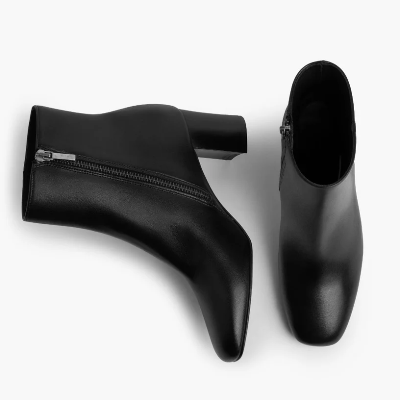 Opp France Women’s Leather Pointed Zipper Short Boots Black