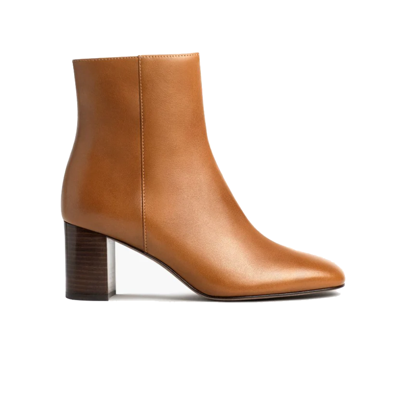 opp france Women’s Leather Pointed Zipper Short Boots Toffee