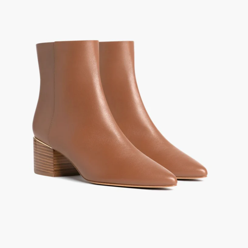 Opp France Women’s Leather Thick Heel Pointed Toe Short Boots Sunrise