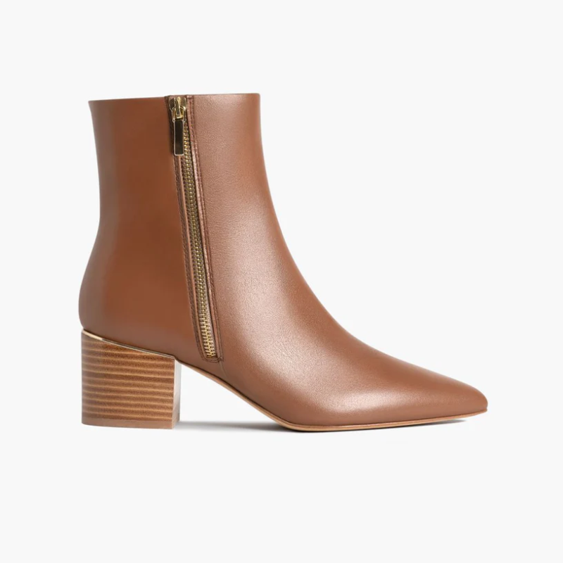 Opp France Women’s Leather Thick Heel Pointed Toe Short Boots Sunrise