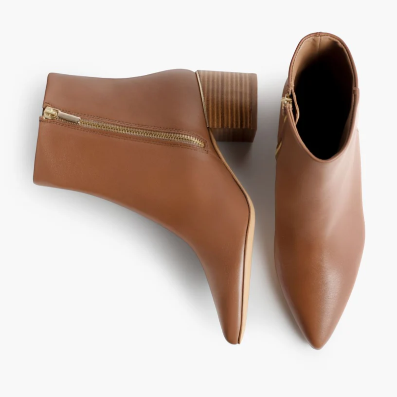 Opp France Women’s Leather Thick Heel Pointed Toe Short Boots Sunrise