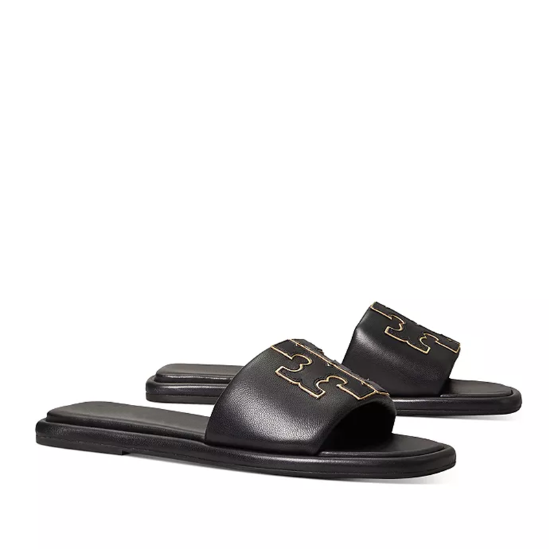 Opp France Women’s Low-heeled Double T Slippers Sandals Perfect Black
