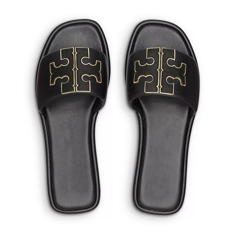 Opp France Women’s Low-heeled Double T Slippers Sandals Perfect Black