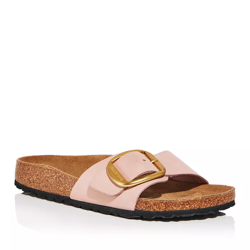 Opp France Women’s Madrid Big Buckle Slippers Sandals Soft Pink Nubuck Gold