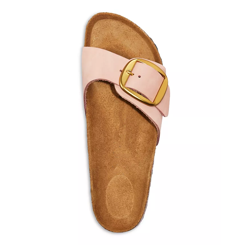 Opp France Women’s Madrid Big Buckle Slippers Sandals Soft Pink Nubuck Gold