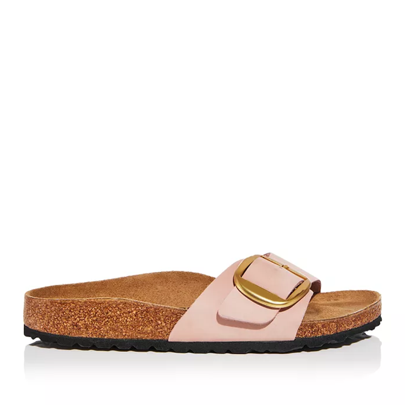 opp france Women’s Madrid Big Buckle Slippers Sandals Soft Pink Nubuck Gold
