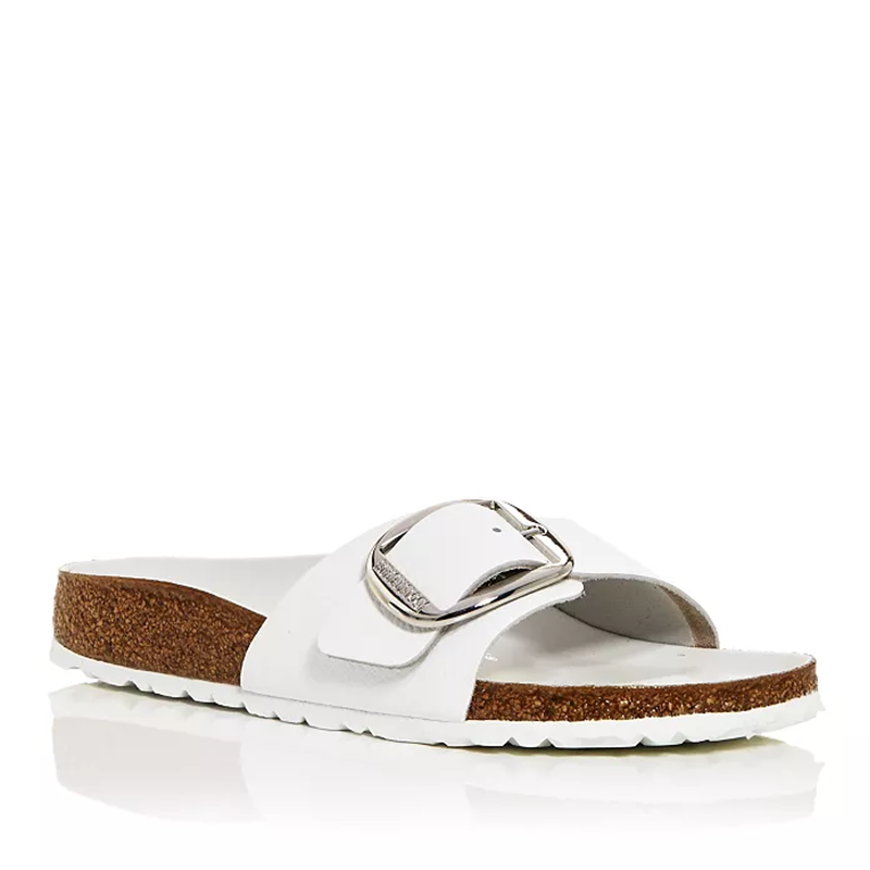 Opp France Women’s Madrid Big Buckle Slippers Sandals White Leather Silver