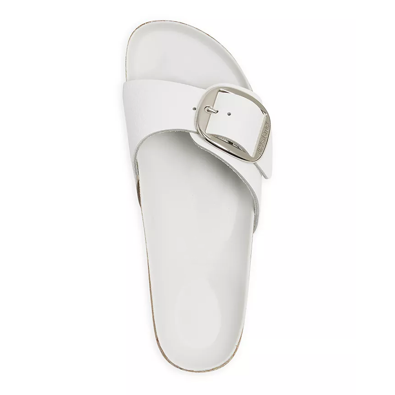 Opp France Women’s Madrid Big Buckle Slippers Sandals White Leather Silver