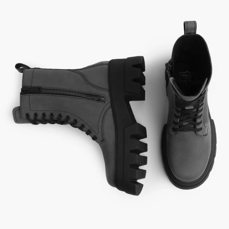 Opp France Women’s Matte Leather Lace-up Zipper Fashionable Martin Boots Grey Matte