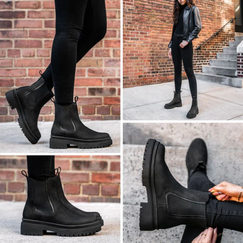 Opp France Women’s Matte Leather Vintage High Top Platform Slip-on Boots Black Matte