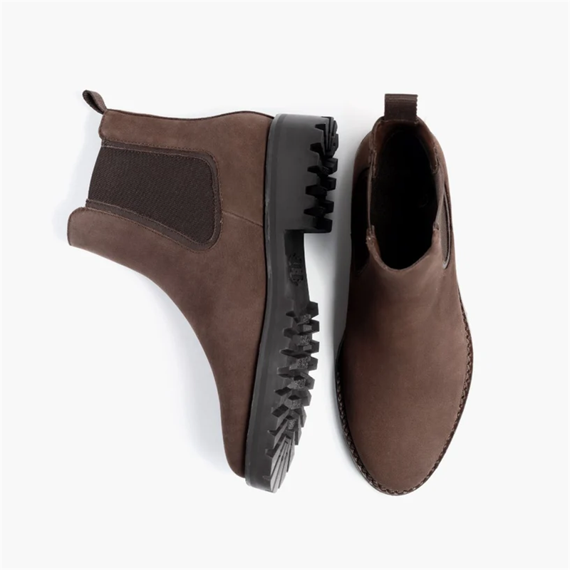 Opp France Women’s Matte Leather Vintage Solid Color Thick Sole Slip-on Boots Truffle