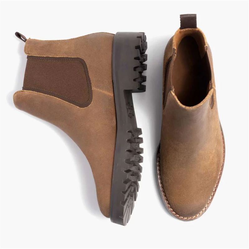 Opp France Women’s Matte Leather Vintage Solid Color Thick Sole Slip-on Boots Safari