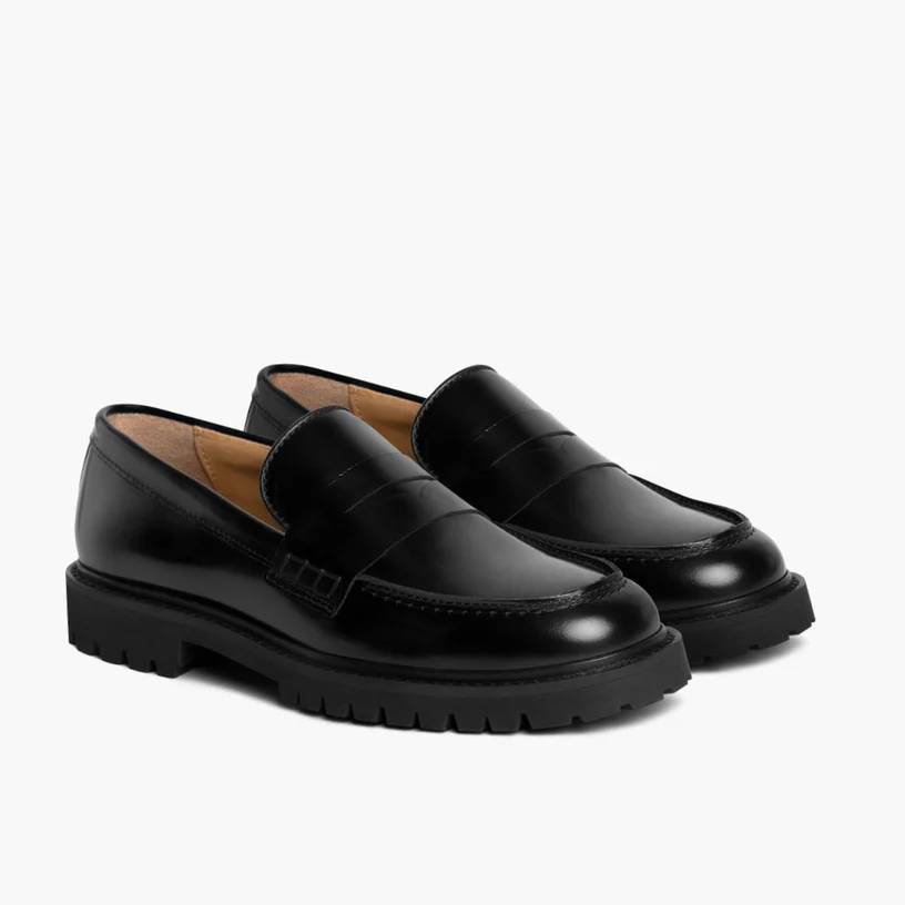 Opp France Women’s Non-slip Leather Platform Loafers Black