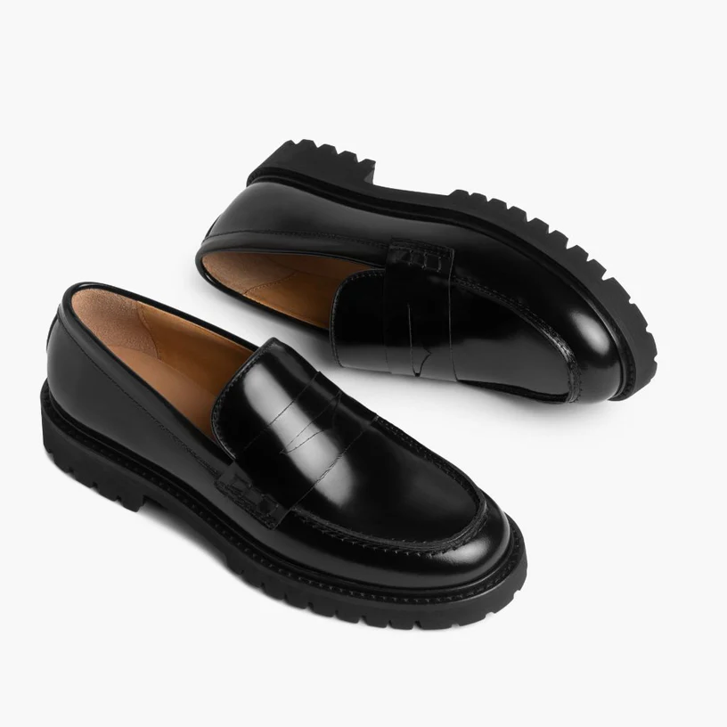 Opp France Women’s Non-slip Leather Platform Loafers Black