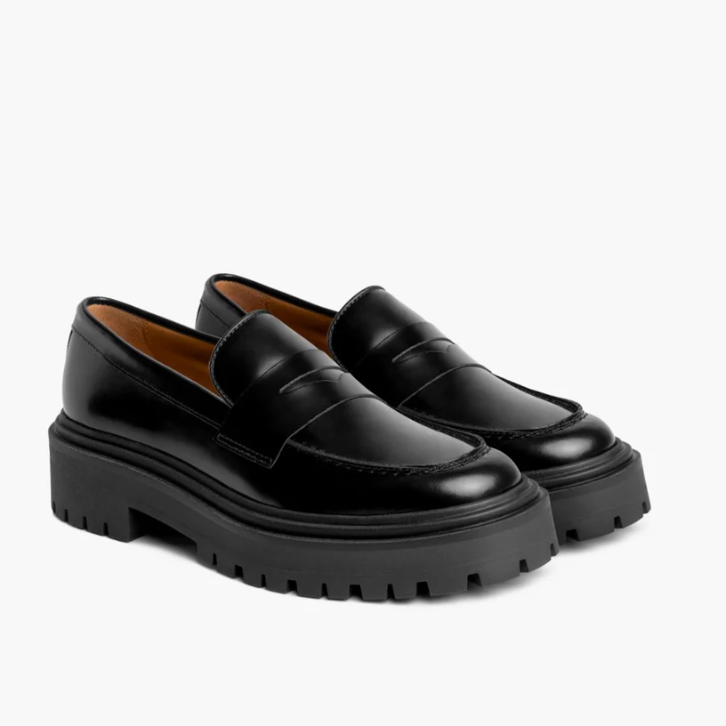 Opp France Women’s Non-slip Leather Platform Loafers Black