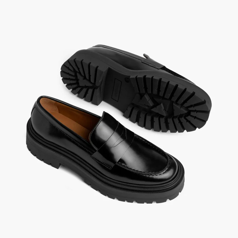 Opp France Women’s Non-slip Leather Platform Loafers Black