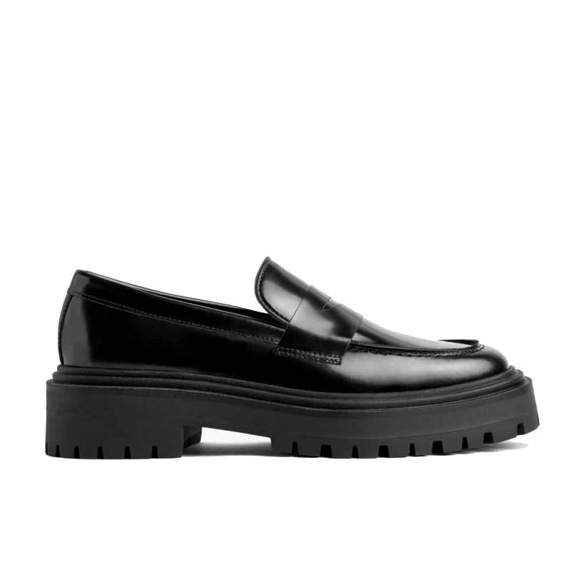 opp france Women’s non-slip leather platform loafers Black