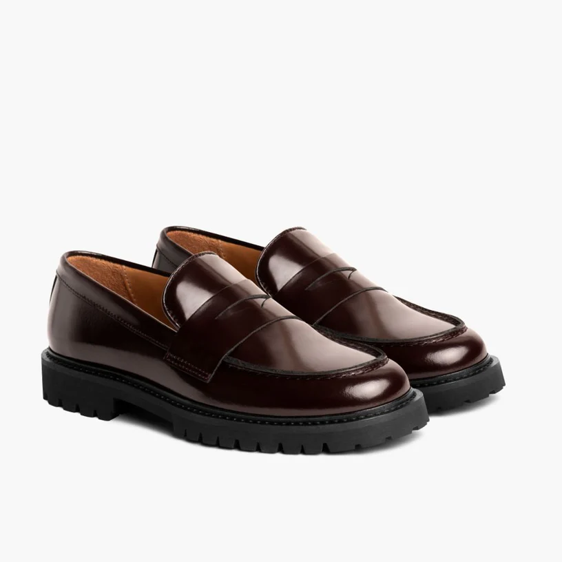 Opp France Women’s Non-slip Leather Platform Loafers Burgundy