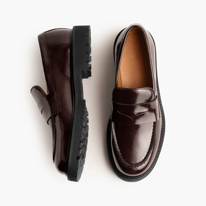 Opp France Women’s Non-slip Leather Platform Loafers Burgundy