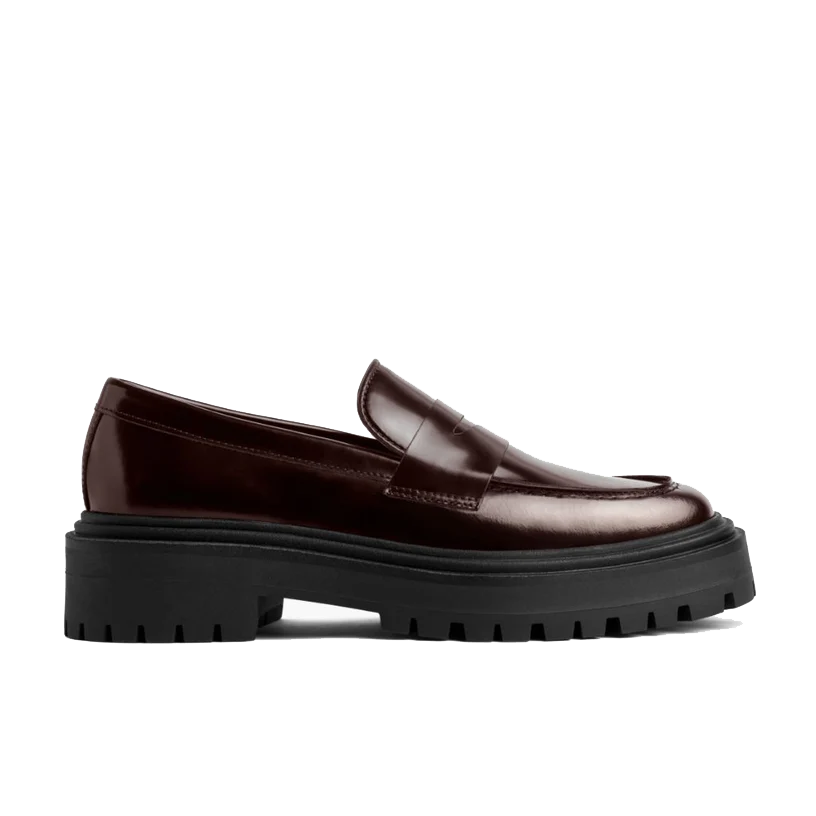opp france Women’s non-slip leather platform loafers Burgundy
