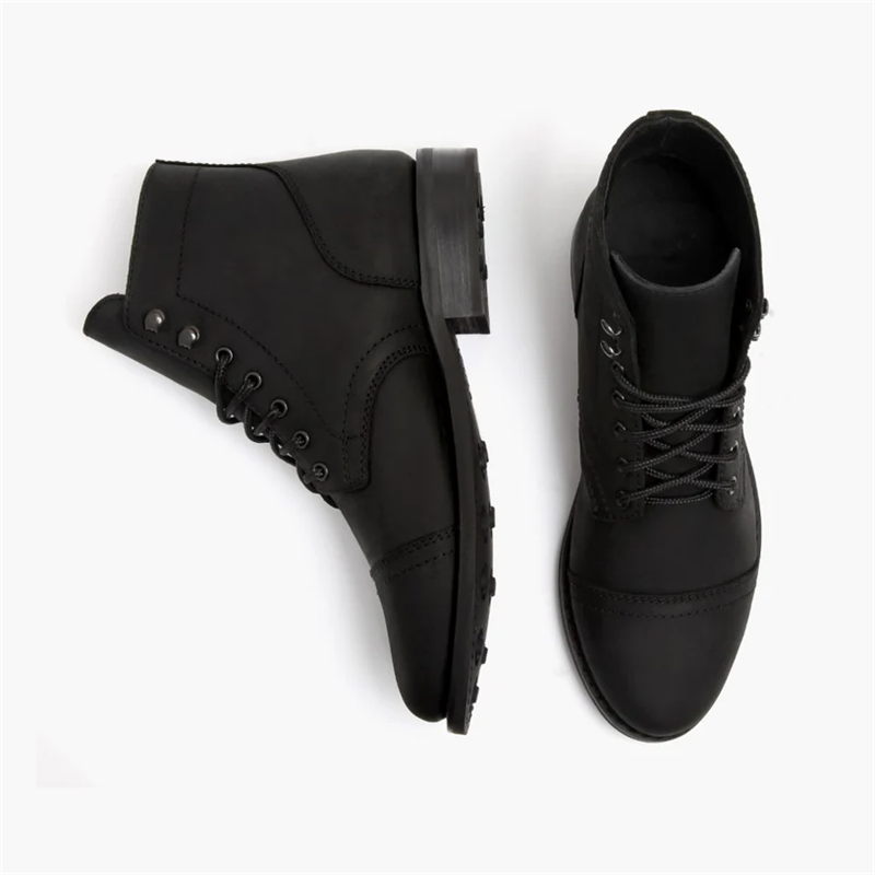 Opp France Women’s Outdoor Mountaineering Lace-up Flat Leather Martin Boots Black Matte