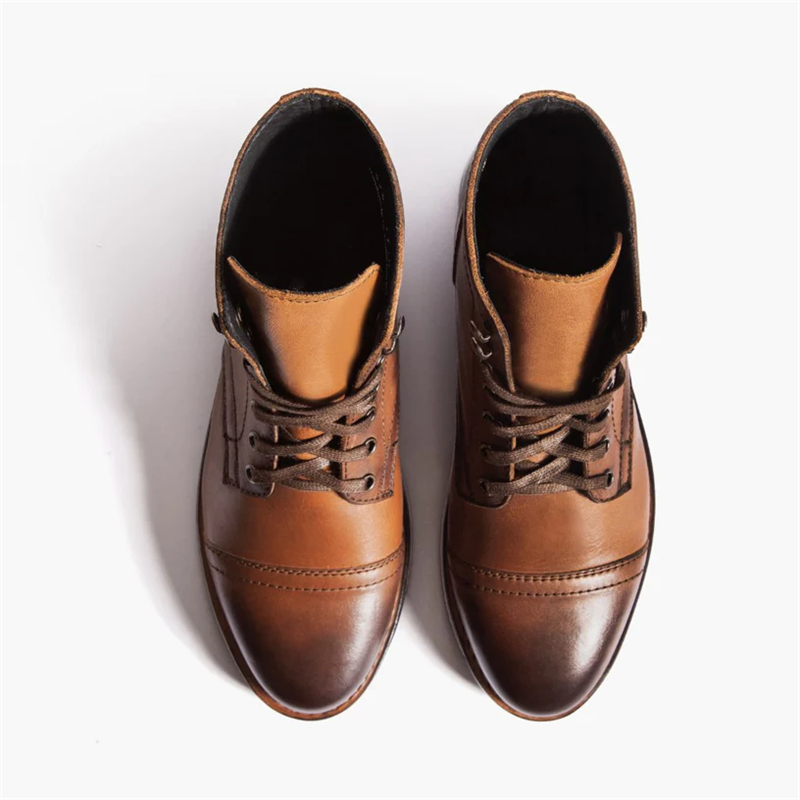 Opp France Women’s Outdoor Mountaineering Lace-up Flat Leather Martin Boots Brandy