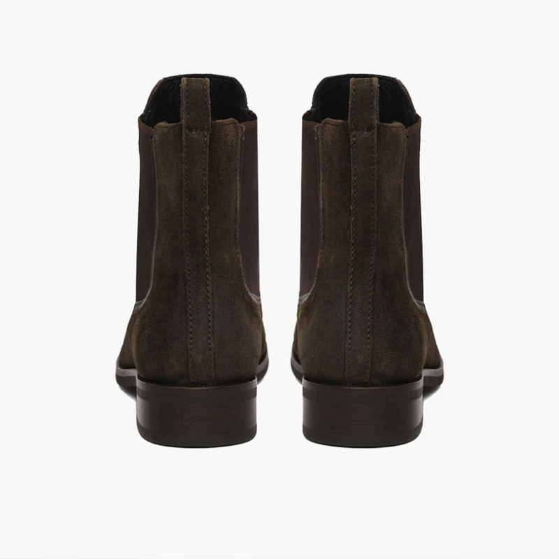 Opp France Women’s Retro Suede Elastic Slip-on Fashionable Boots Dark Olive Suede