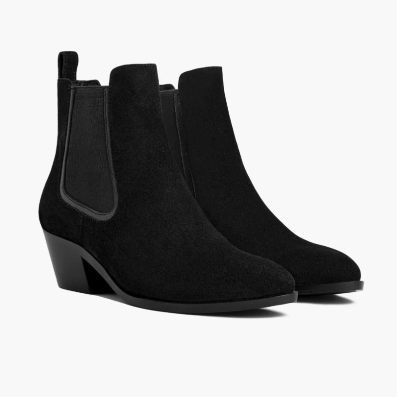 Opp France Women’s Retro Suede Mid-heel Thick-soled Slip-on Trendy Boots Black Suede