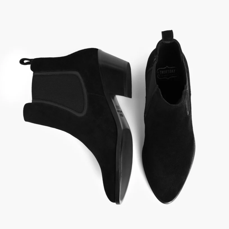 Opp France Women’s Retro Suede Mid-heel Thick-soled Slip-on Trendy Boots Black Suede