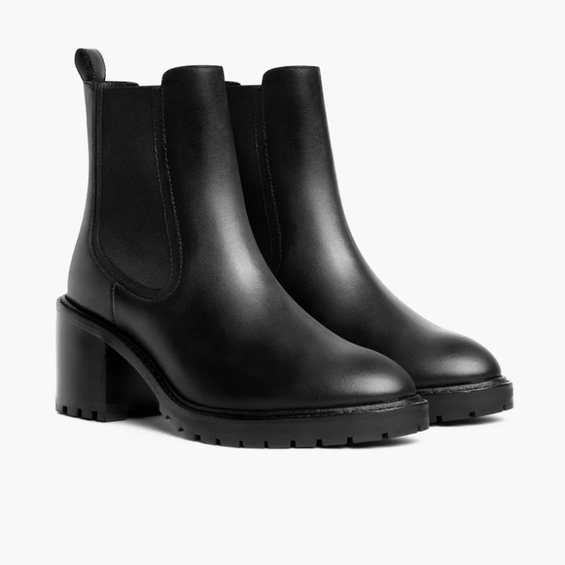 Opp France Women’s Shiny Leather Chunky High Heel Slip-on Boots Black