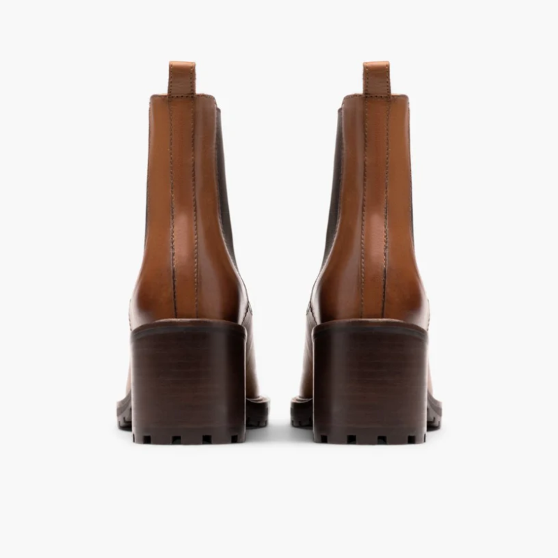 Opp France Women’s Shiny Leather Chunky High Heel Slip-on Boots Toffee