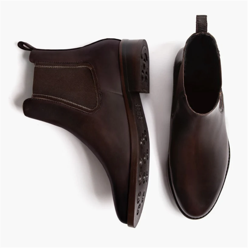 Opp France Women’s Slip-on Elastic Band Solid Color Leather Boots Black Coffee