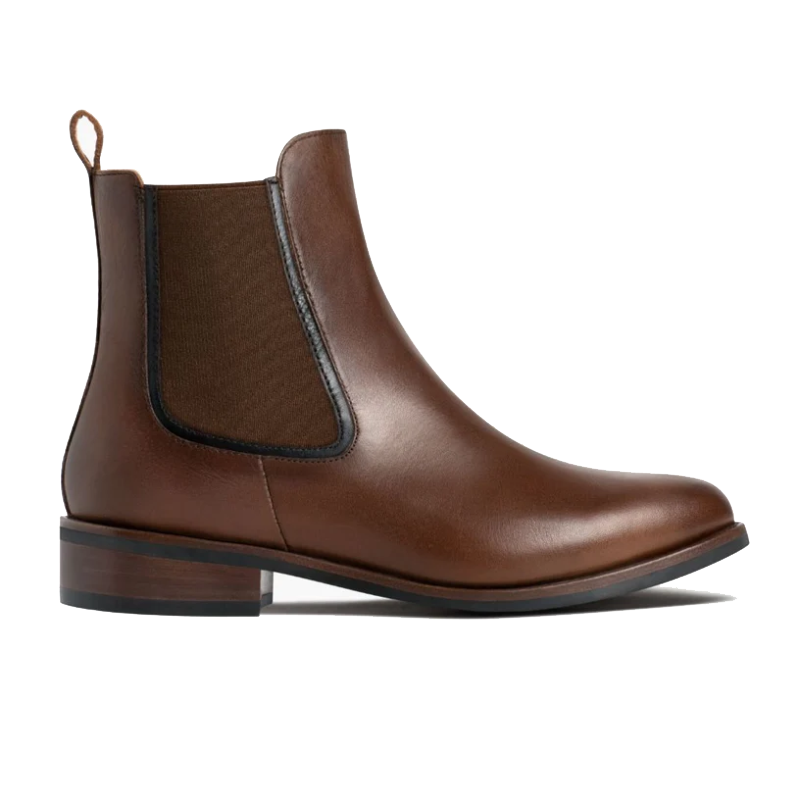 opp france Women’s Slip-on Elastic Band Solid Color Leather Boots Walnut