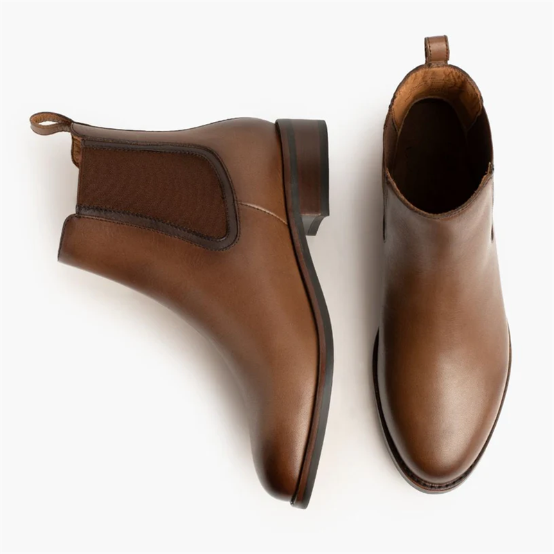 Opp France Women’s Slip-on Elastic Band Solid Color Leather Boots Amber Wheat