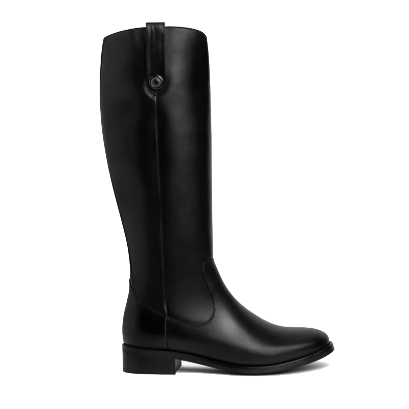 opp france Women’s Solid Color Simple One Button Decoration Zipper Leather Long Boots Black