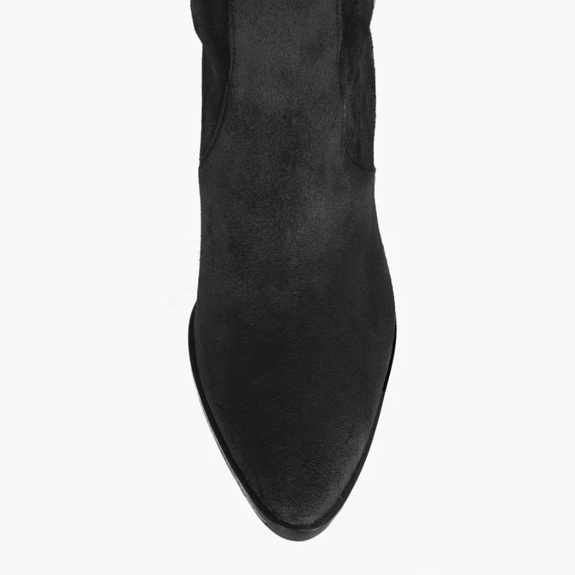 Opp France Women’s Suede Elastic Thick Heel Pointed Toe Over-the-knee Boots Black