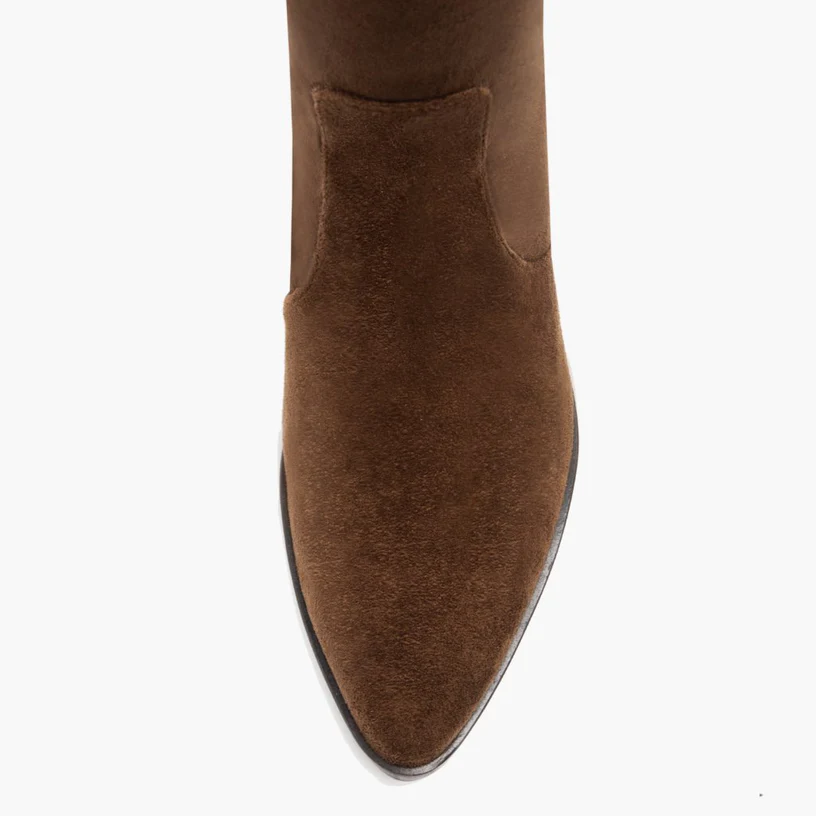 Opp France Women’s Suede Elastic Thick Heel Pointed Toe Over-the-knee Boots Espresso