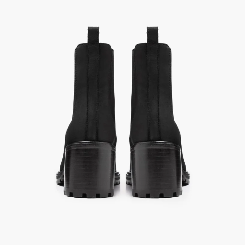 Opp France Women’s Suede Leather Retro Thick High Heel Slip-on Boots Black Matte