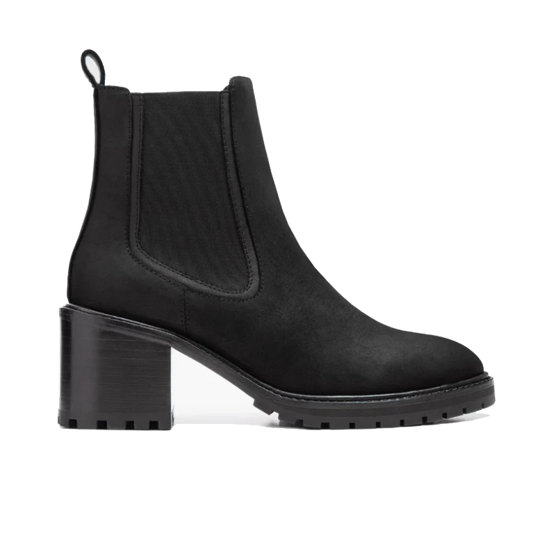 opp france Women’s Suede Leather Retro Thick High Heel Slip-on Boots Black Matte