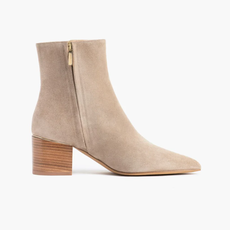 Opp France Women’s Suede Thick Heel Pointed Toe Short Boots Sand