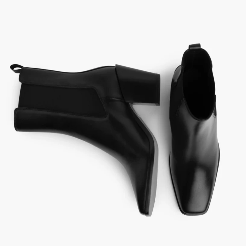 Opp France Women’s Thick High Heel Elastic Mid-calf Boots Black