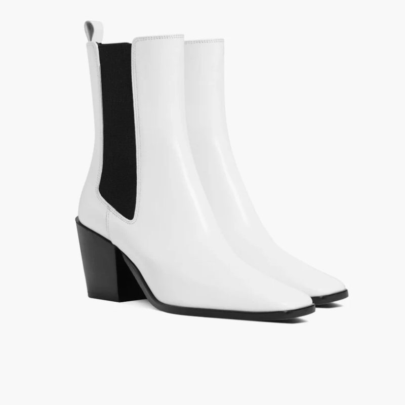 Opp France Women’s Thick High Heel Elastic Mid-calf Boots White