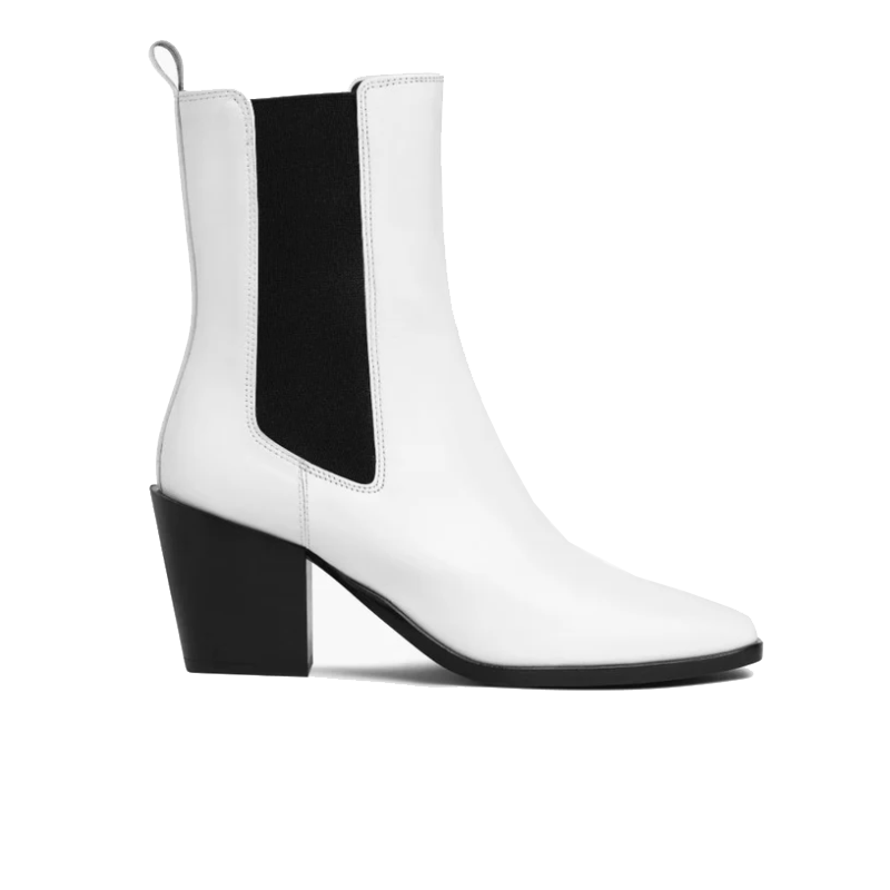 opp france Women’s Thick High Heel Elastic Mid-calf Boots White