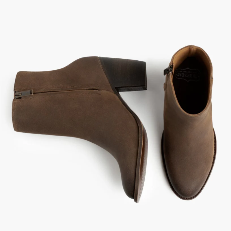 Opp France Women’s Thick High Heel Pointed Leather Zipper Elegant Short Boots Savanna