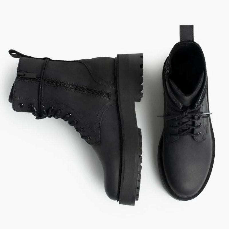 Opp France Women’s Thick Sole Matte Lace Up High Top Shoes Zipper Boots Black Matte