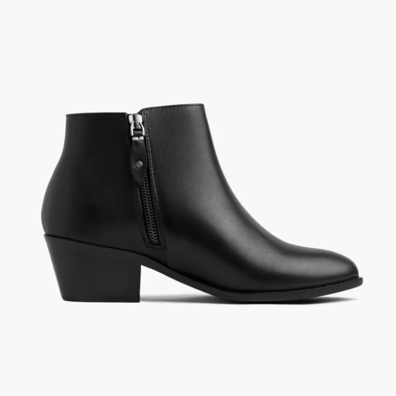 Opp France Women’s Thick-soled Low-heeled Zippered Leather Boots Black