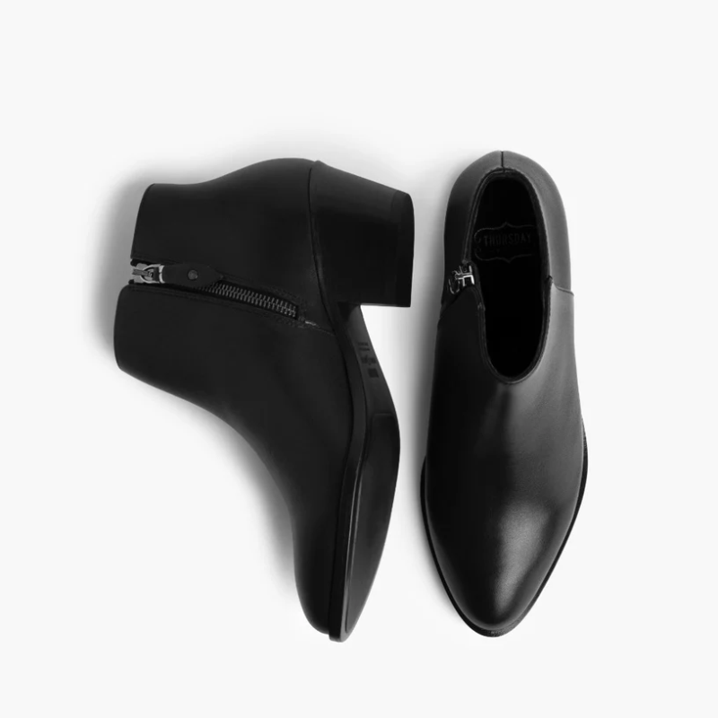 Opp France Women’s Thick-soled Low-heeled Zippered Leather Boots Black