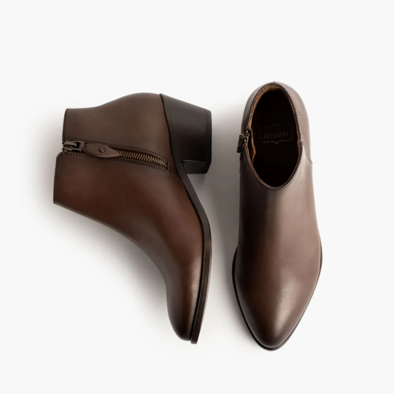 Opp France Women’s Thick-soled Low-heeled Zippered Leather Boots Amaretto